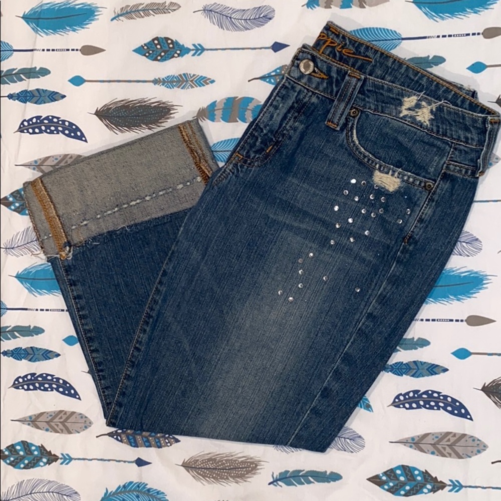 Hippie distressed jean capris, size 11